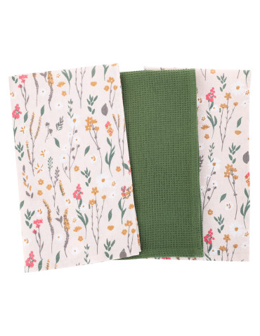 Zestaw 3 szt. ręczników kuchennych w koszyczku motyw kwiatów  - produkt 2