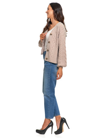 Swetry i kardigany - Kardigan damski sweter z plecionym wzorem i guzikami BEŻOWY - produkt 10