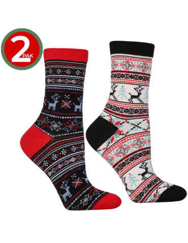 Skarpetki długie - Damskie świąteczne skarpetki długie ze wstążką 2-pak WIELOKOLOROWY - produkt 5