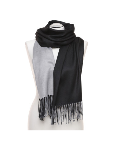 Szale i chusty - Damski cienki szal dwustronny z frędzlami CZARNY - produkt 1