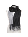 Damski cienki szal dwustronny z frędzlami CZARNY