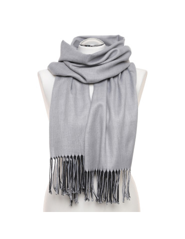 Szale i chusty - Damski cienki szal dwustronny z frędzlami CZARNY - produkt 2