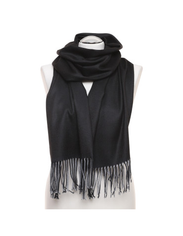Szale i chusty - Damski cienki szal dwustronny z frędzlami CZARNY - produkt 3