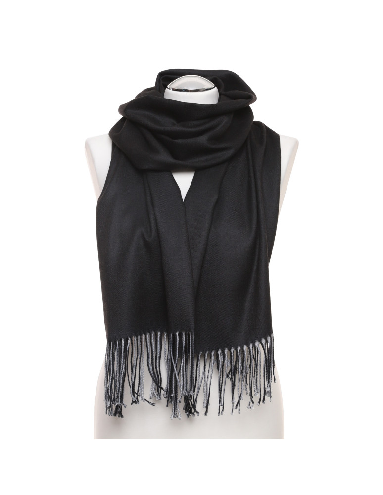 Szale i chusty - Damski cienki szal dwustronny z frędzlami CZARNY  - produkt moraj.pl 3