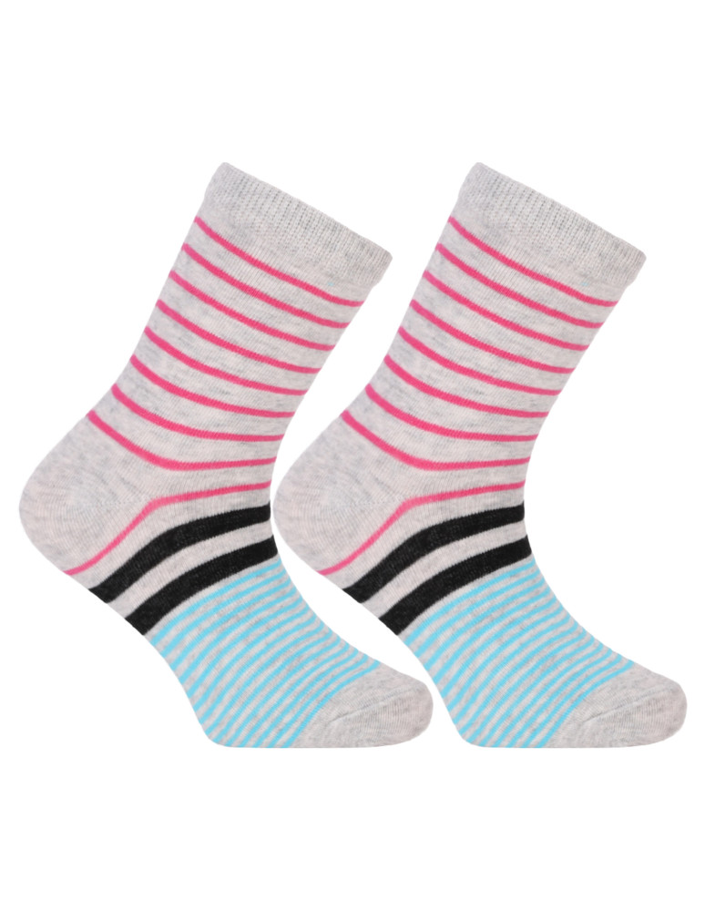 Długie - Skarpetki bawełniane długie dziewczęce paski i kropki 3-pak WIELOKOLOROWY - produkt moraj.pl 1