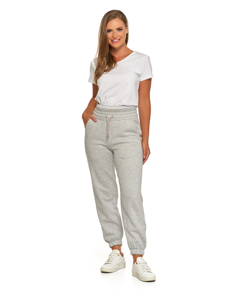 Spodnie damskie - Damskie spodnie dresowe ocieplane joggery z wysokim stanem SZARY - produkt moraj.pl 1