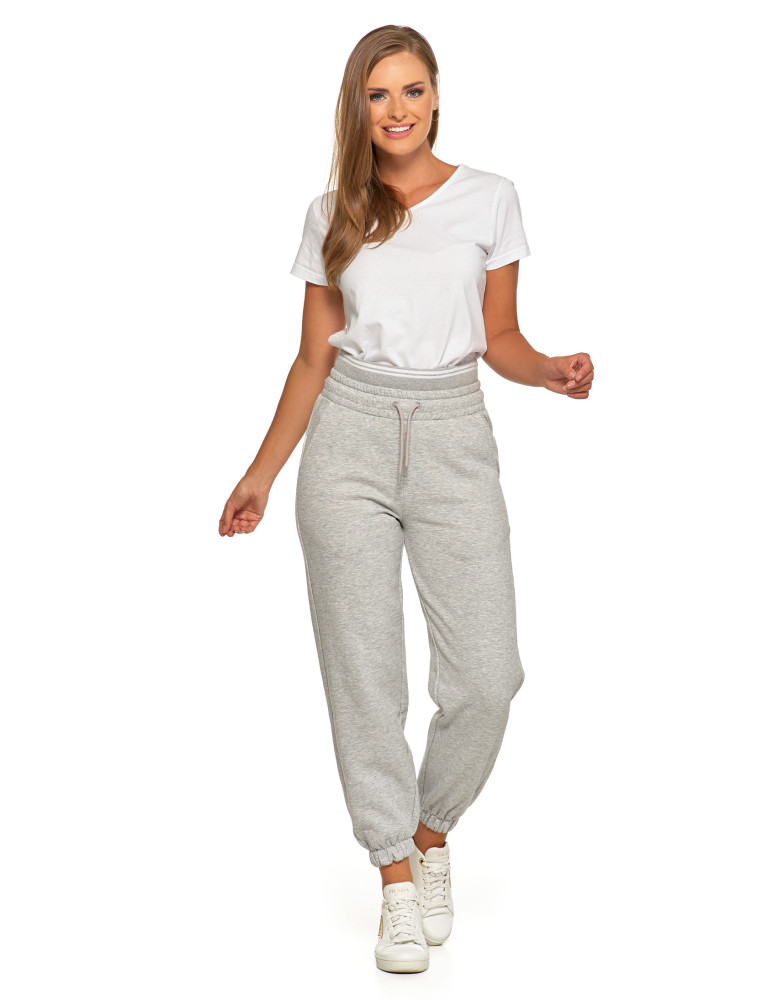 Spodnie damskie - Damskie spodnie dresowe ocieplane joggery z wysokim stanem SZARY  - produkt moraj.pl 3