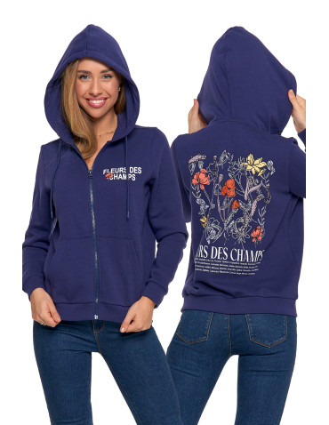 Ocieplana bluza damska rozpinana bawełniana motyw kwiatów