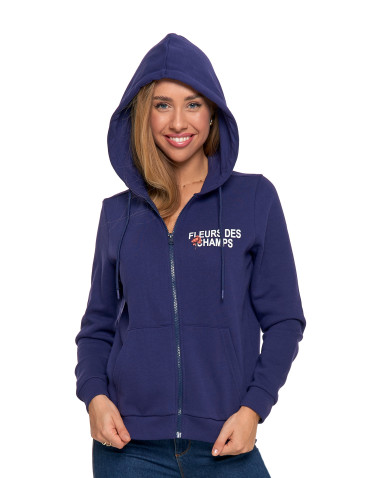 Bluzy damskie - Ocieplana bluza damska rozpinana bawełniana motyw kwiatów GRANATOWY - produkt 4