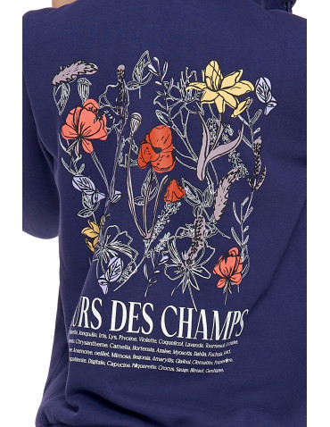 Bluzy damskie - Ocieplana bluza damska rozpinana bawełniana motyw kwiatów GRANATOWY - produkt 7