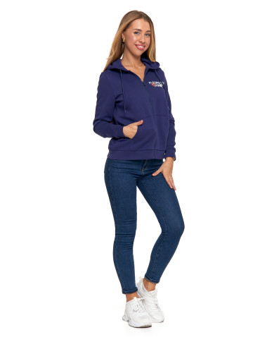 Bluzy damskie - Ocieplana bluza damska rozpinana bawełniana motyw kwiatów GRANATOWY - produkt 10