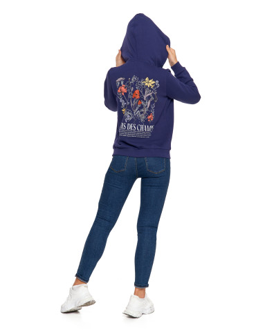 Bluzy damskie - Ocieplana bluza damska rozpinana bawełniana motyw kwiatów GRANATOWY - produkt 12