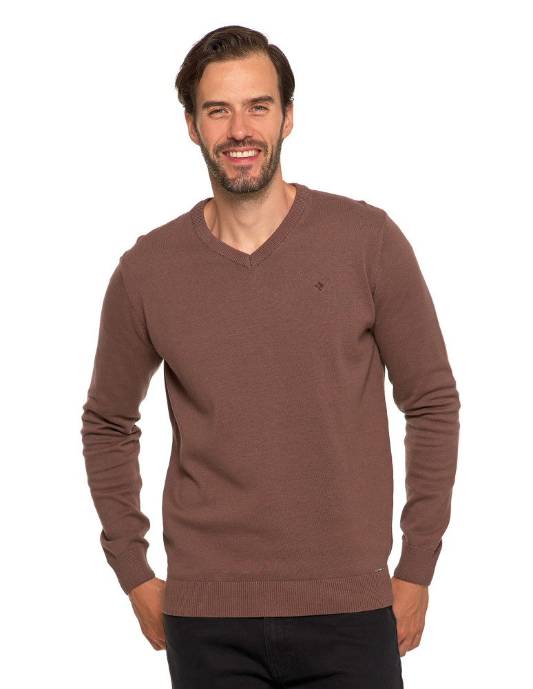 Klasyczny sweter męski bawełniany o prostym kroju BRĄZOWY