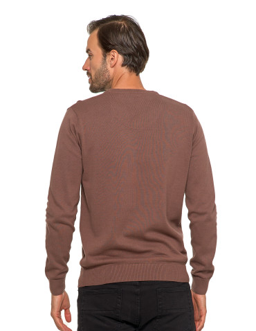 Swetry męskie - Klasyczny sweter męski bawełniany o prostym kroju BRĄZOWY - produkt 2