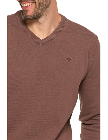 Swetry męskie - Klasyczny sweter męski bawełniany o prostym kroju BRĄZOWY - produkt 3