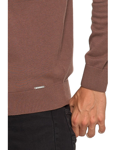 Swetry męskie - Klasyczny sweter męski bawełniany o prostym kroju BRĄZOWY - produkt 4