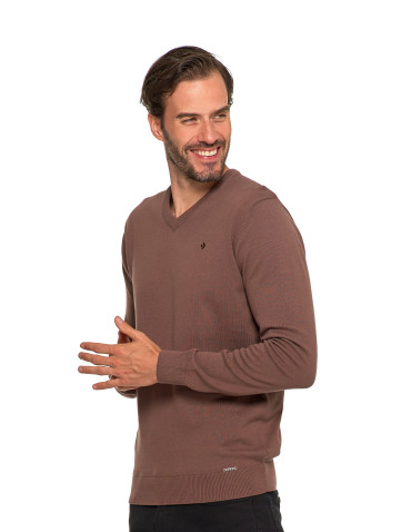 Swetry męskie - Klasyczny sweter męski bawełniany o prostym kroju BRĄZOWY - produkt 5