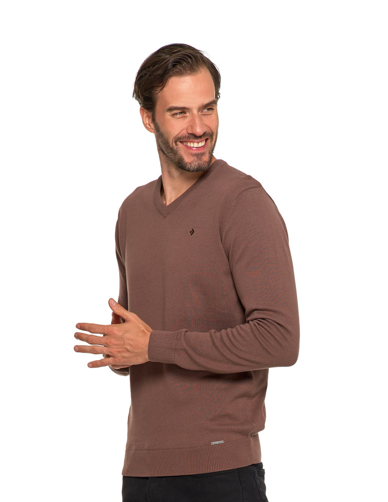 Swetry męskie - Klasyczny sweter męski bawełniany o prostym kroju BRĄZOWY - produkt moraj.pl 5