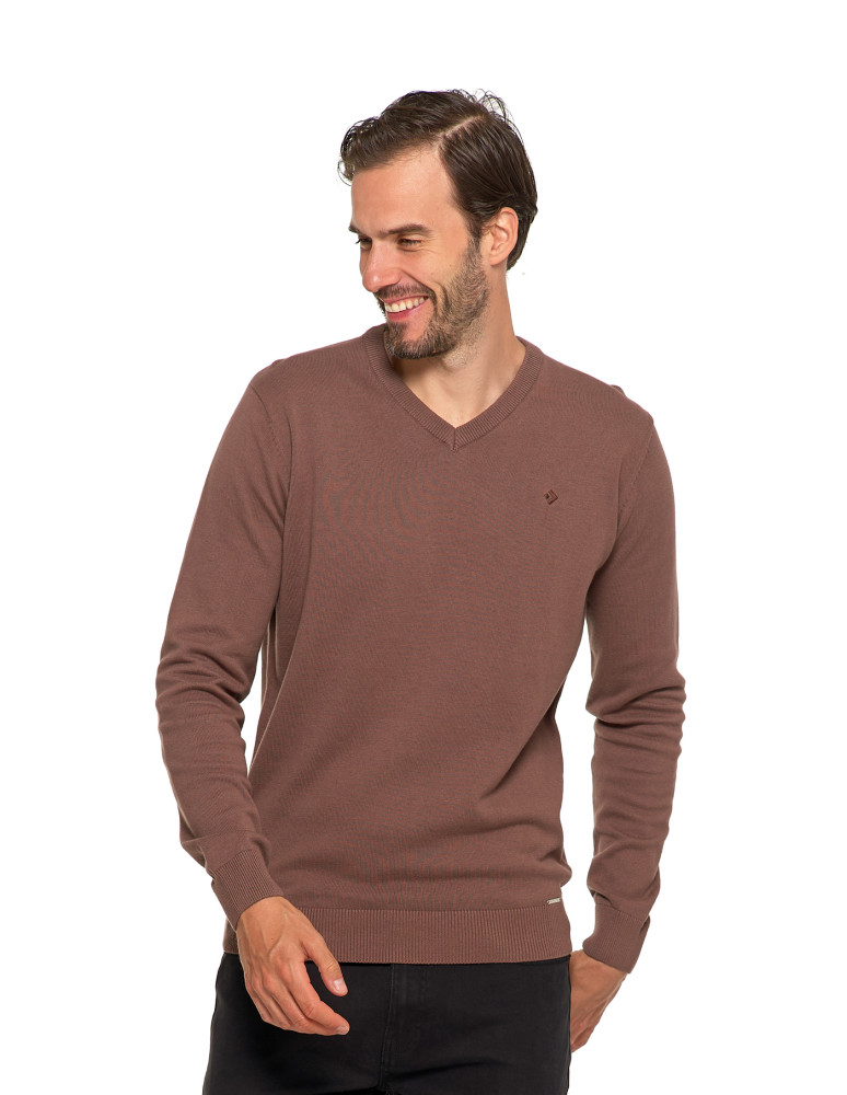 Swetry męskie - Klasyczny sweter męski bawełniany o prostym kroju BRĄZOWY - produkt moraj.pl 6
