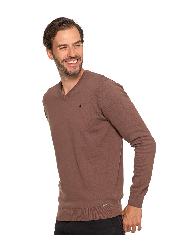 Swetry męskie - Klasyczny sweter męski bawełniany o prostym kroju BRĄZOWY - produkt moraj.pl 7