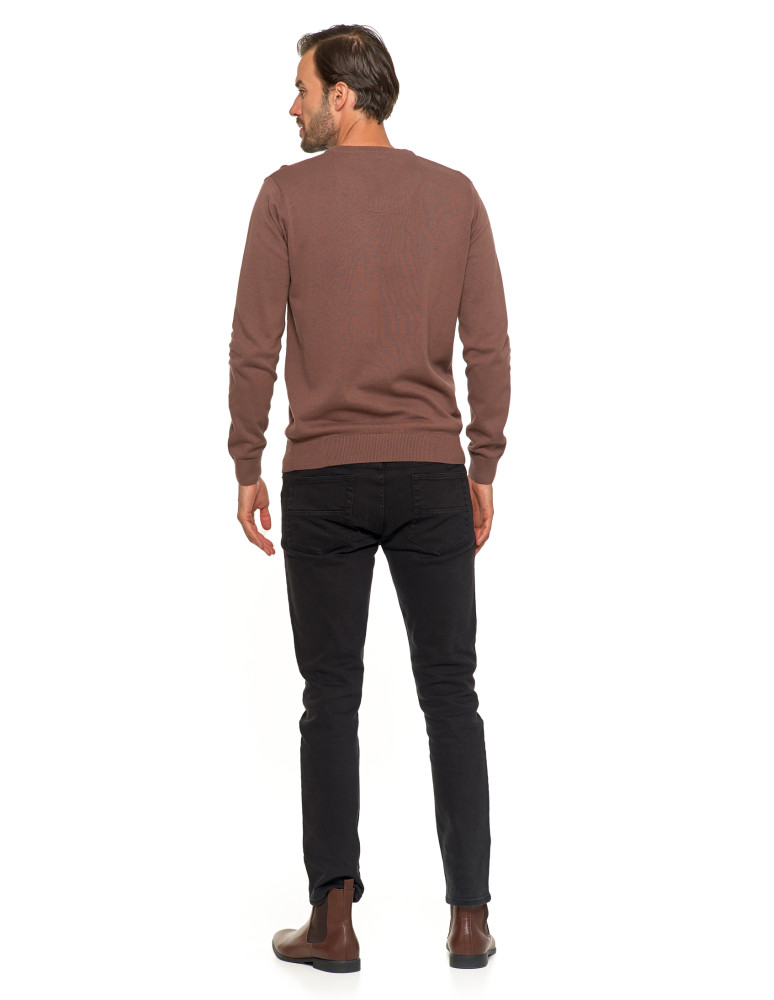 Swetry męskie - Klasyczny sweter męski bawełniany o prostym kroju BRĄZOWY - produkt moraj.pl 8
