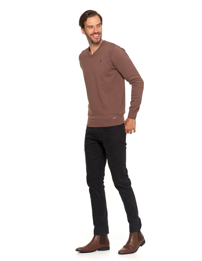 Swetry męskie - Klasyczny sweter męski bawełniany o prostym kroju BRĄZOWY - produkt moraj.pl 9