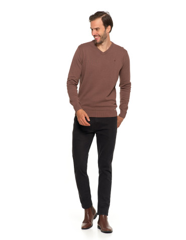 Swetry męskie - Klasyczny sweter męski bawełniany o prostym kroju BRĄZOWY - produkt 10