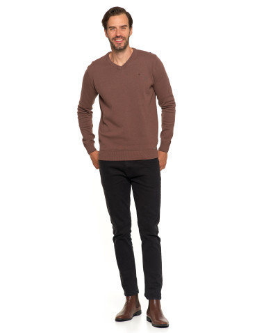 Swetry męskie - Klasyczny sweter męski bawełniany o prostym kroju BRĄZOWY - produkt 11