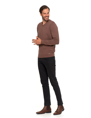 Swetry męskie - Klasyczny sweter męski bawełniany o prostym kroju BRĄZOWY - produkt 12