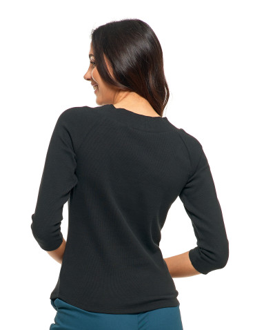 Bluzki i koszule - Damska bluzka prążkowana z dekoltem V bawełniana CZARNY - produkt 2