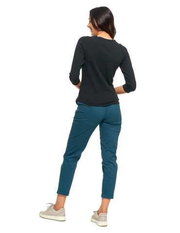 Bluzki i koszule - Damska bluzka prążkowana z dekoltem V bawełniana CZARNY - produkt 6