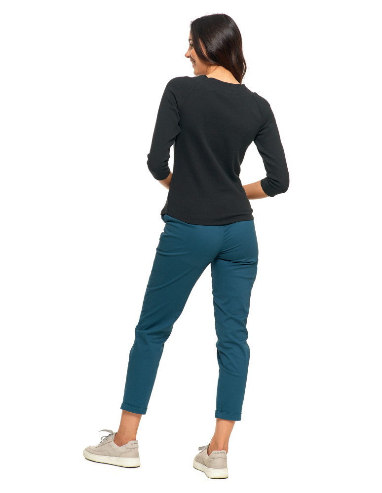 Bluzki i koszule - Damska bluzka prążkowana z dekoltem V bawełniana CZARNY  - produkt moraj.pl 6