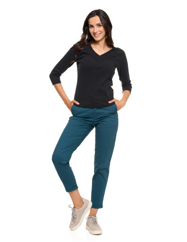 Bluzki i koszule - Damska bluzka prążkowana z dekoltem V bawełniana CZARNY - produkt 7