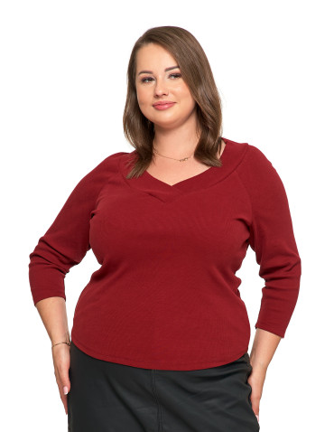 Damska bluzka prążkowana z dekoltem V bawełniana