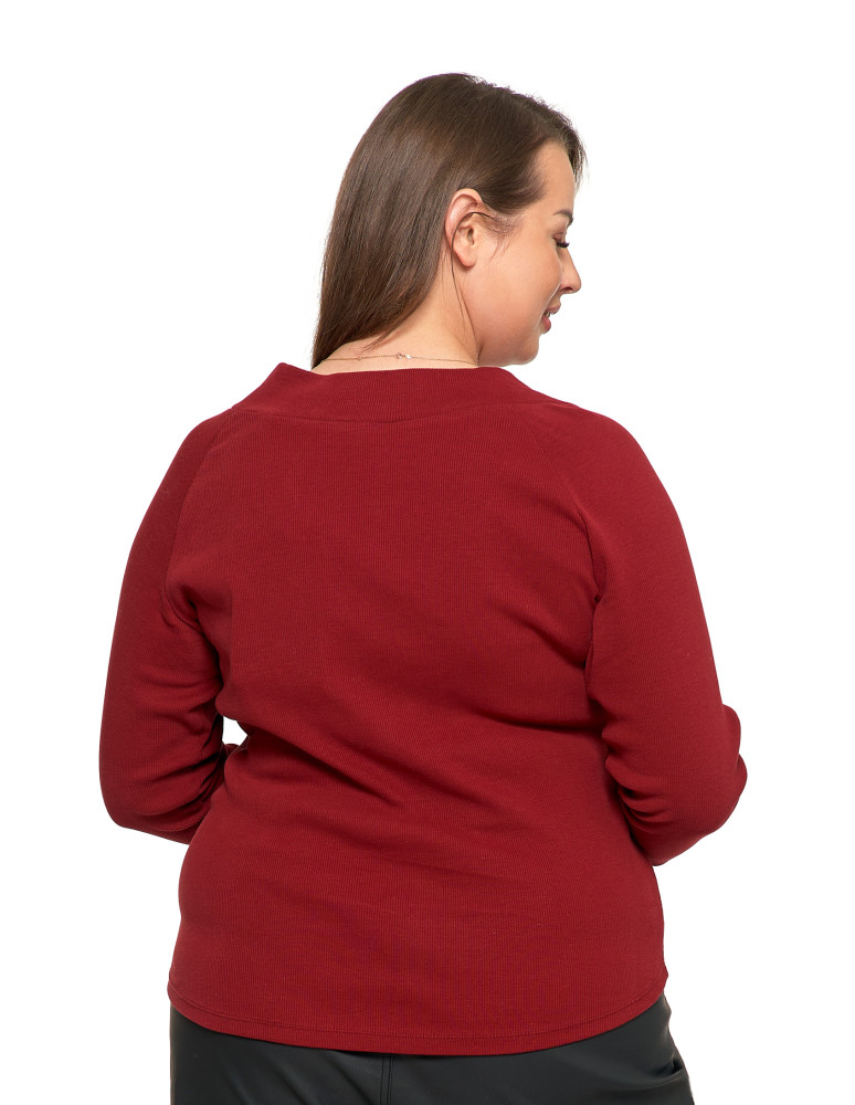 Bluzki i koszule - Damska bluzka prążkowana z dekoltem V bawełniana CZERWONY  - produkt moraj.pl 2