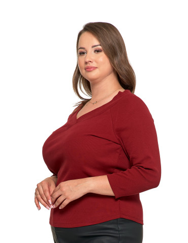 Bluzki i koszule - Damska bluzka prążkowana z dekoltem V bawełniana CZERWONY - produkt 5