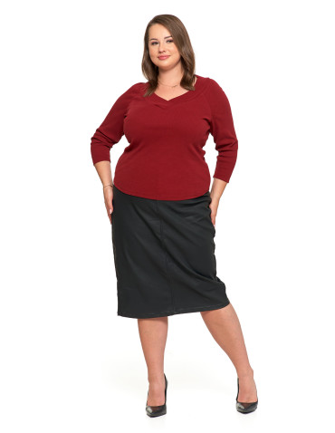 Bluzki i koszule - Damska bluzka prążkowana z dekoltem V bawełniana CZERWONY - produkt 6