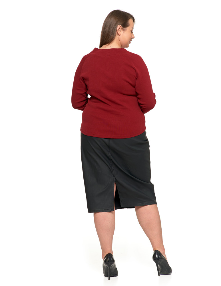 Bluzki i koszule - Damska bluzka prążkowana z dekoltem V bawełniana CZERWONY  - produkt moraj.pl 7