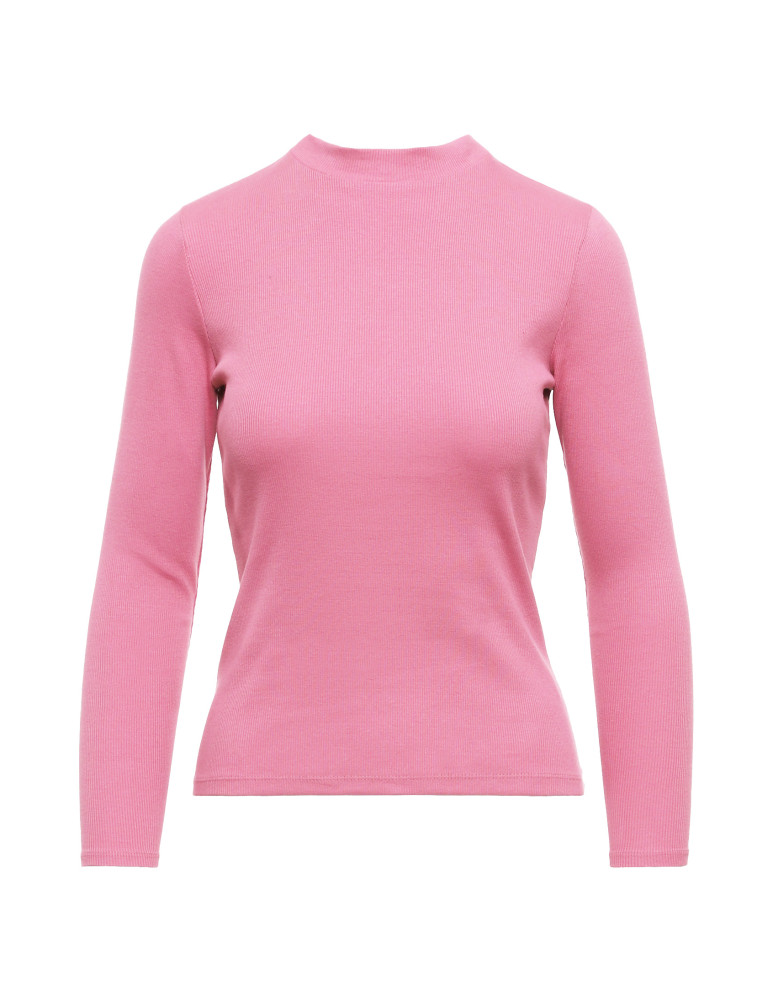 Bluzki i koszule - Damska bluzka prążkowana ze stójką bawełniana RÓŻOWY - produkt moraj.pl 3