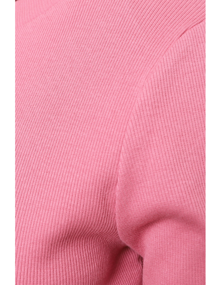 Bluzki i koszule - Damska bluzka prążkowana ze stójką bawełniana RÓŻOWY - produkt moraj.pl 5