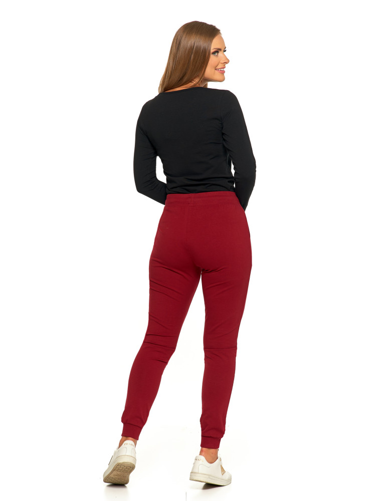 Spodnie damskie - Damskie spodnie dresowe z elastycznym ściągaczem bawełniane CZERWONY  - produkt moraj.pl 2