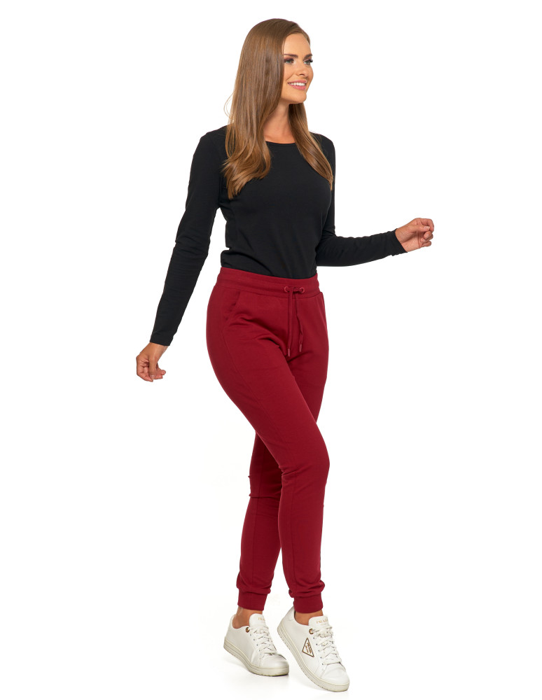 Spodnie damskie - Damskie spodnie dresowe z elastycznym ściągaczem bawełniane CZERWONY  - produkt moraj.pl 3