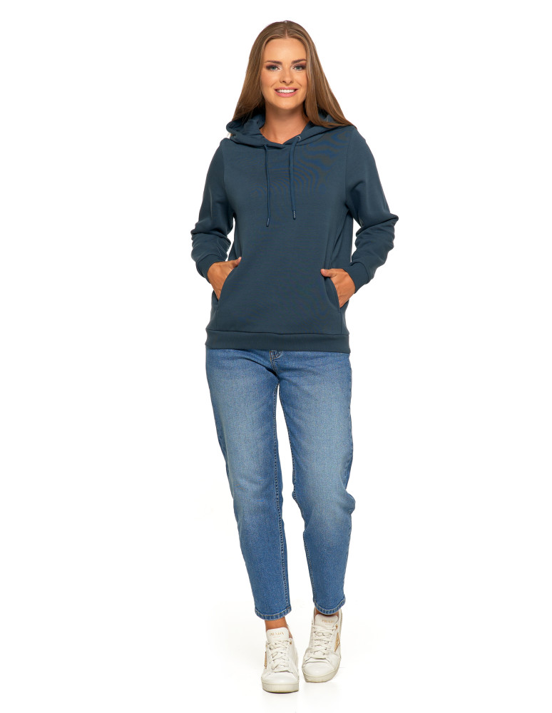 Bluzy damskie - Bluza damska dresowa ocieplana z kapturem GRANATOWY - produkt moraj.pl 7