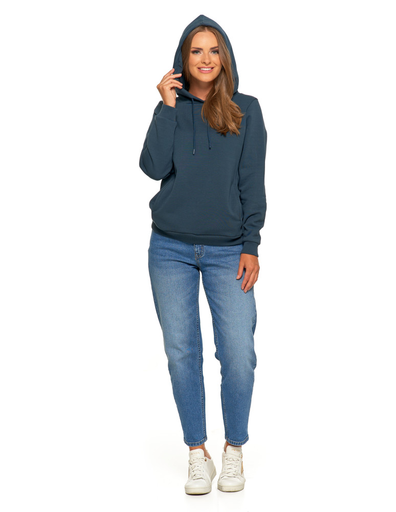 Bluzy damskie - Bluza damska dresowa ocieplana z kapturem GRANATOWY - produkt moraj.pl 9