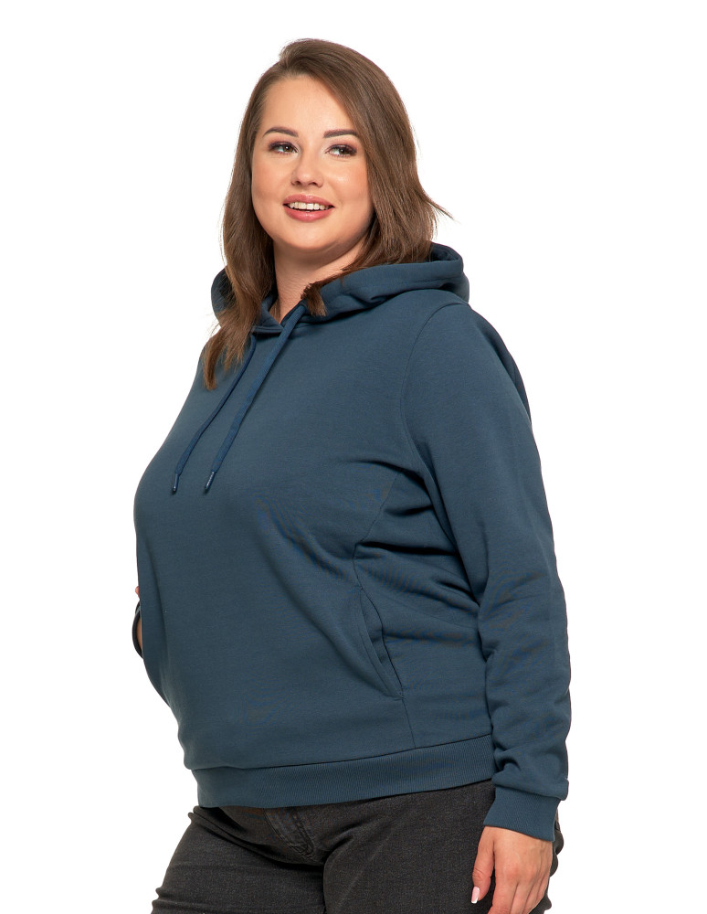 Bluzy damskie - Bluza damska dresowa ocieplana z kapturem GRANATOWY - produkt moraj.pl 11