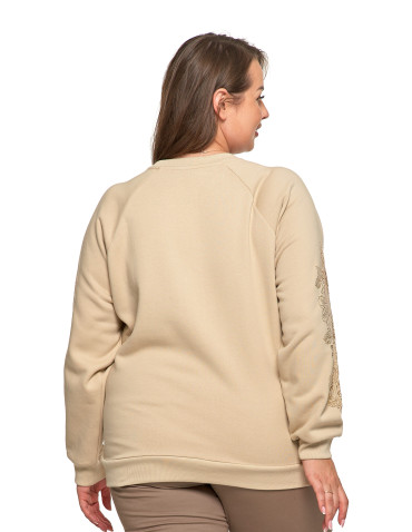 Bluzy damskie - Bluza damska ocpielana ze złotym kwiatowym nadrukiem BEŻOWY - produkt 9