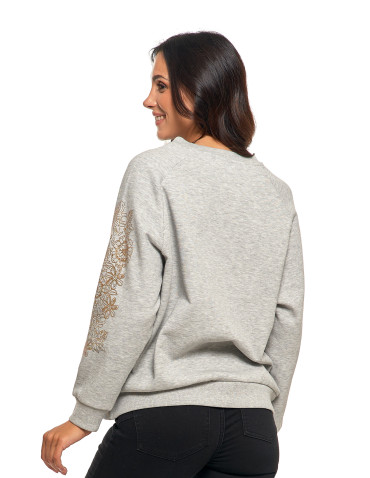 Bluzy damskie - Bluza damska ocpielana ze złotym kwiatowym nadrukiem JASNY SZARY - produkt 2