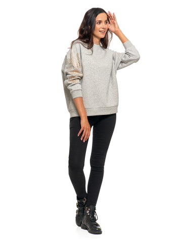 Bluzy damskie - Bluza damska ocpielana ze złotym kwiatowym nadrukiem JASNY SZARY - produkt 6