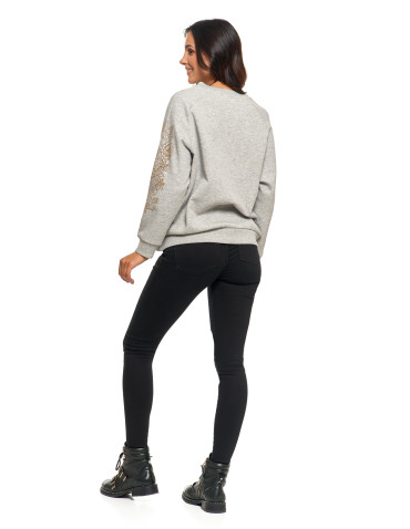 Bluzy damskie - Bluza damska ocpielana ze złotym kwiatowym nadrukiem JASNY SZARY - produkt 7