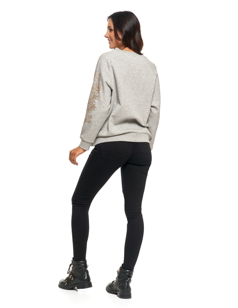 Bluzy damskie - Bluza damska ocpielana ze złotym kwiatowym nadrukiem JASNY SZARY  - produkt moraj.pl 7